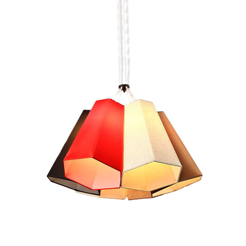 Ridged Conical Loft House Hanging Light Fabric 6 Heads Modern Stylish Multi Light Pendant Lighting in Red-White