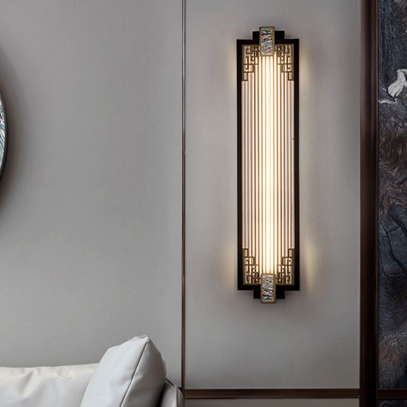 Modern Metal Wall Sconce Rectangle Shape Sconce Lights with Glass Shade for Living Room