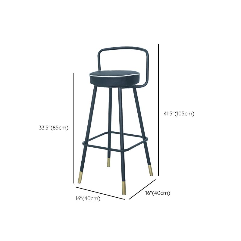 Contemporary Metal Backrest Counter High Stool with Leather Cushion