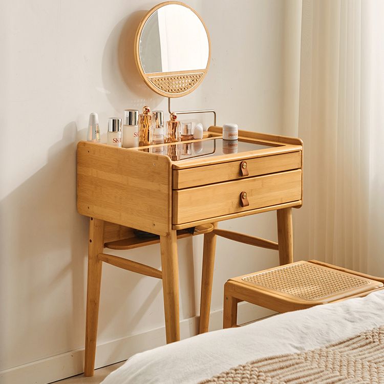 Contemporary Wood Vanity with 2/3 Storage Drawers Makeup Vanity Desk with Stool and Mirror