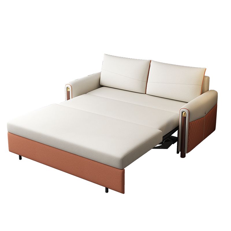 Contemporary Square Arm Faux Leather Stain Resistant Couch Bed with 2 Pillows