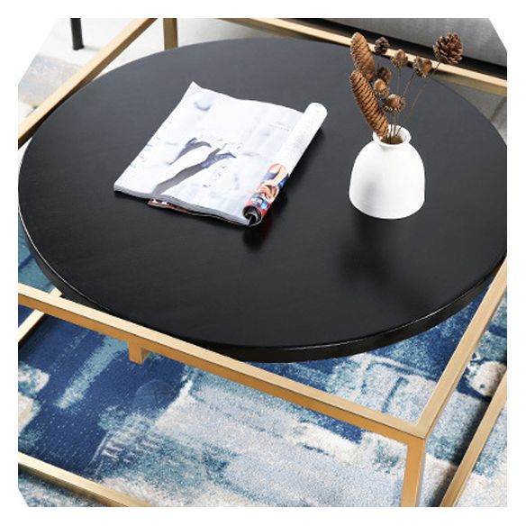 Metal Frame Base Coffee Table Round Wood Cocktail Table in Gold
