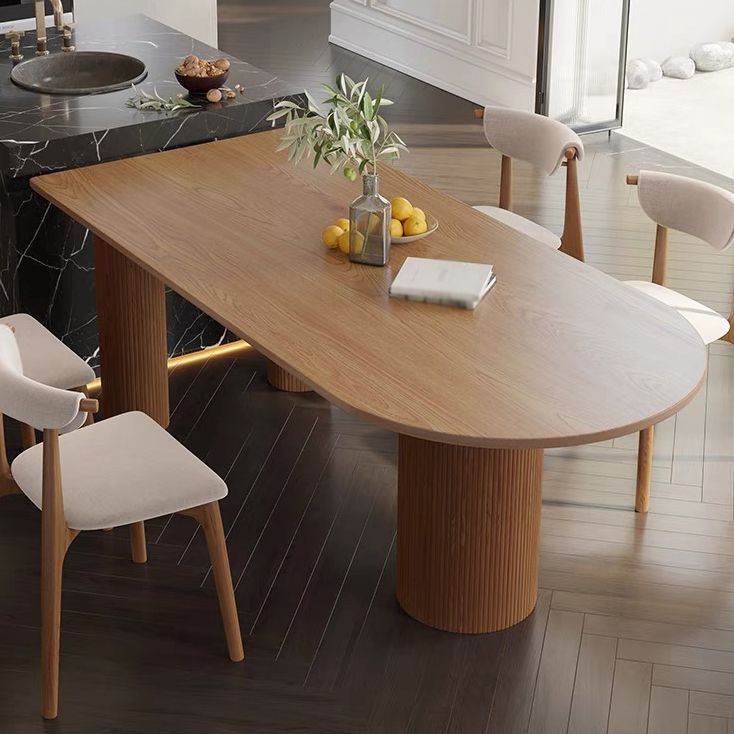 Contemporary Dining Table Pine Solid Wood Table with 3 Legs for Dining Room