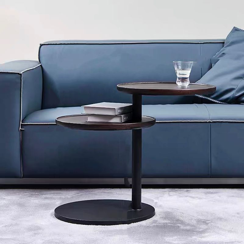 Modernistic Living Room Double Tier Round with Storage Pedestal Wood Side Table