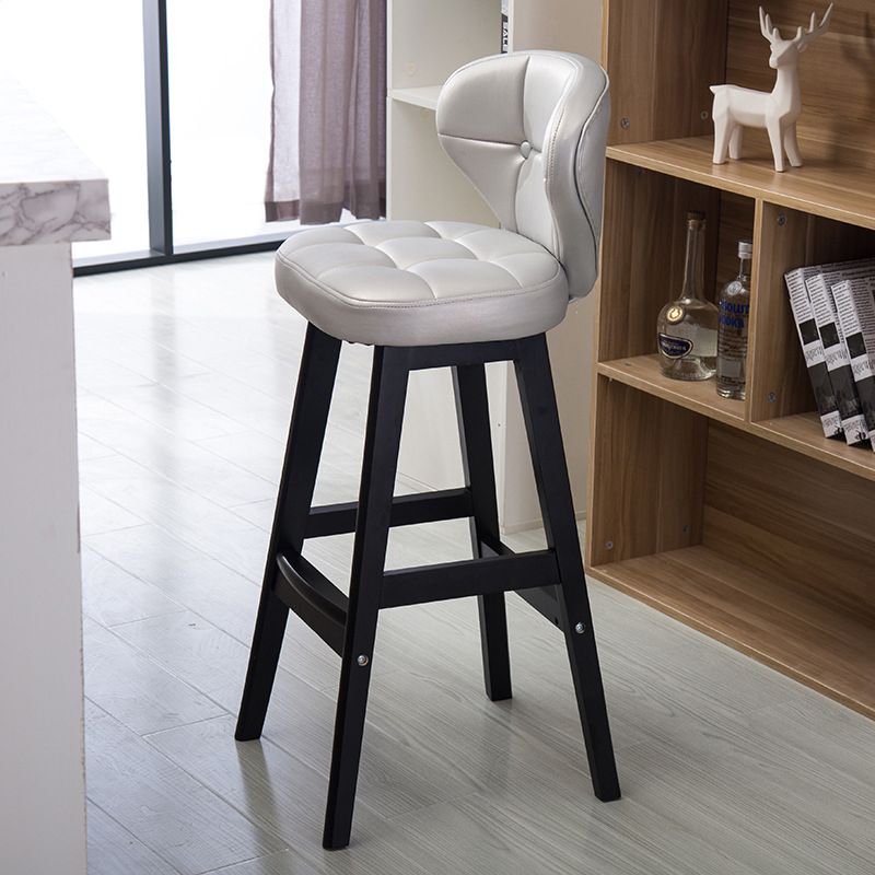 Modern Armless Backrest Counter Stool Wood Study Bar Stool with Leather Cushion and Pedal