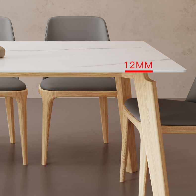 Mid-Century Stone top Dining Table Rectangle Dining Table with Natural Legs