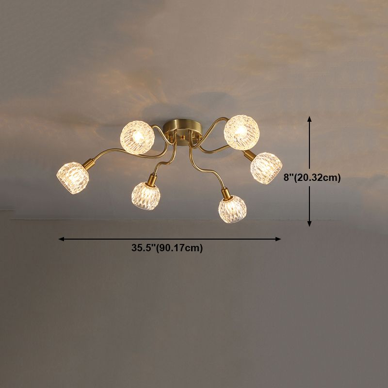 Lámpara de semi rascijada de metal dorado iluminación de techo de flores múltiples modernas con sombra de vidrio
