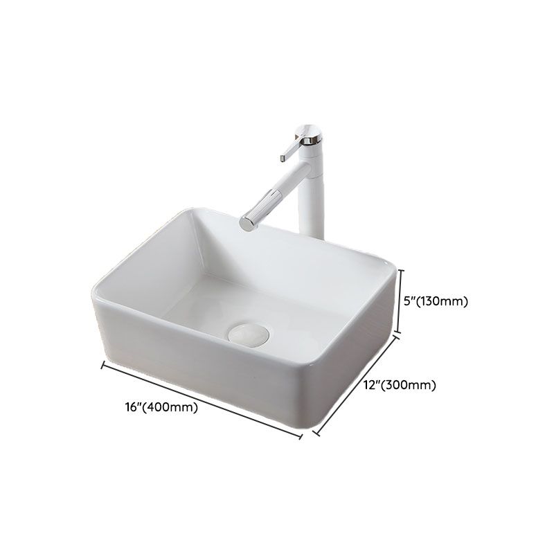 Modern Vessel Bathroom Sink Rectangular Porcelain Drain Vessel Sink(Not Included Faucet)