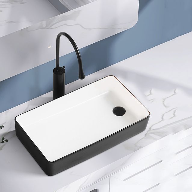 Contemporary Bathroom Sink Porcelain Solid Color Rectangular Vessel Lavatory Sink