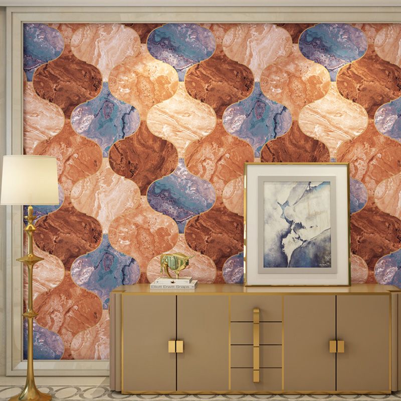 Marble Effect Wall Decor for Living Room Lantern Wallpaper in Red, Stain-Resistant