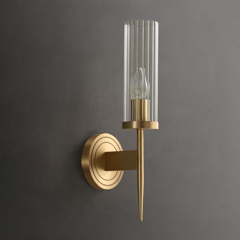 Gold Cylindrical Wall Lamp in Modern Luxury Style Copper Wall Light with Pure Glass Shade