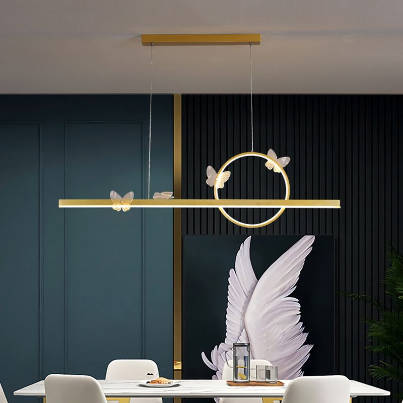 Modern Metal Island Lamp Geometry 2-Head Restaurant LED Pendant Light with Acrylic Shade
