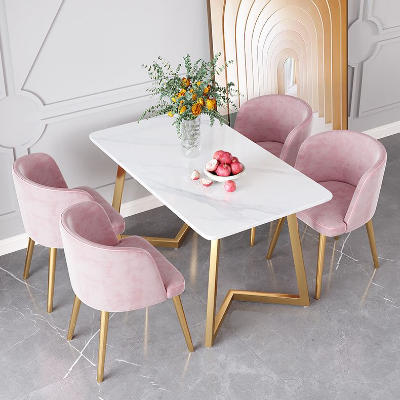 Glam Iron Dining Table Set 1/2/5/6 Pieces Rectangle Dinette Set with Sintered Stone Top