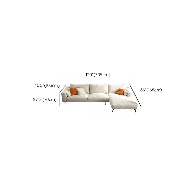 Square Arm Loose Back Sofa and Chaise Slipcovered White Fabric Sofa