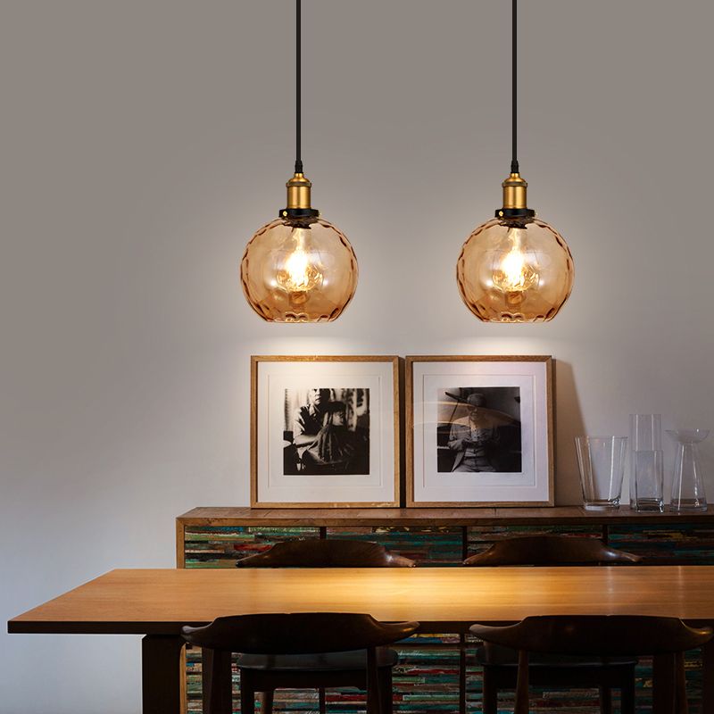 Rippled Glass Shaded Drop Lamp Loft Style 1-Light Dining Room Ceiling Suspension Light