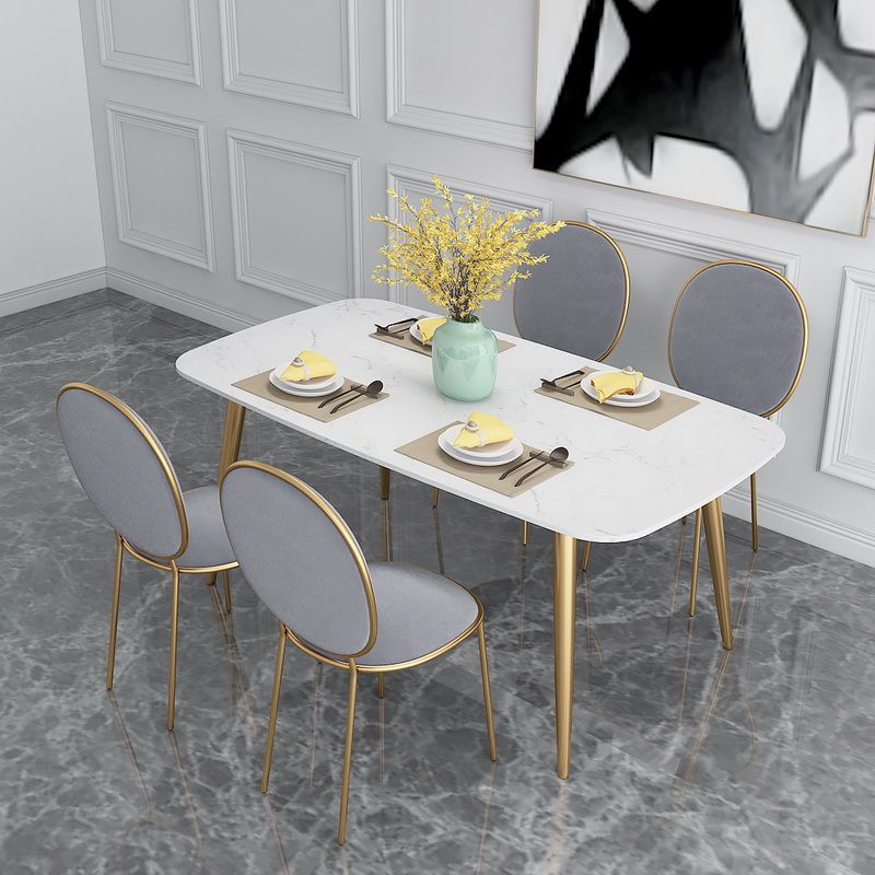 Scandinavian Kitchen Dining Room Set with Sintered Stone Top and 4 Legs Base Dining Furniture