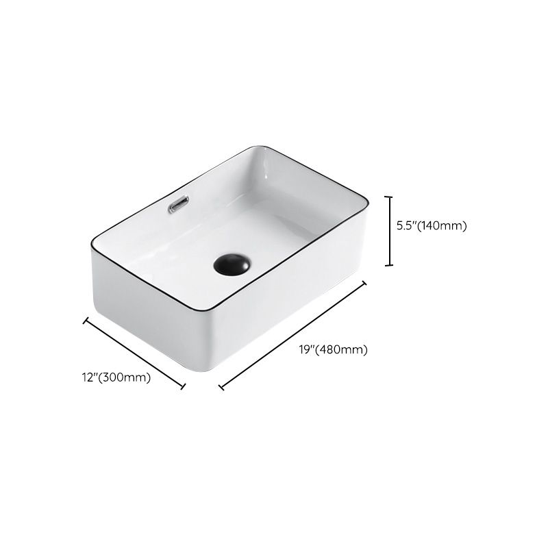 Modern Bathroom Sink Porcelain Pop-Up Drain Rectangular Vessel Sink