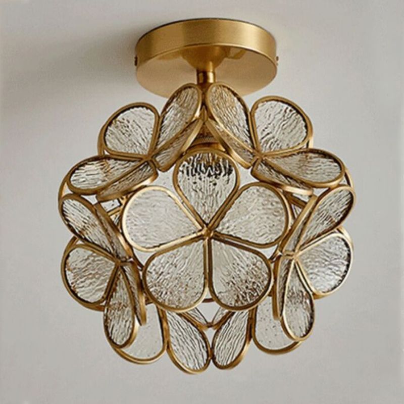 Colonial Style Copper Ceiling Light Geometric Metal Flush Mount Light Fixture