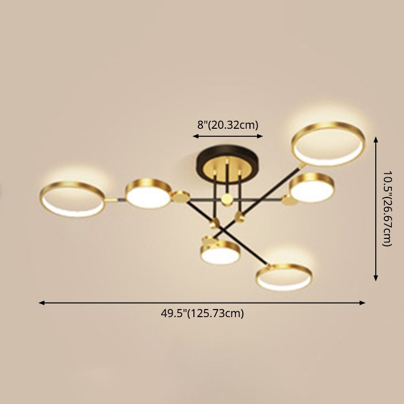 Candelabro de estilo metálico posmoderno, lámpara colgante Art Deco con anillo hueco de aluminio cepillado dorado para sala de estar