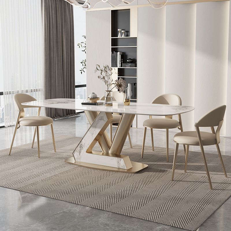 Glam Rectangle Dining Table Sintered Stone Table with Metal Legs for Kitchen