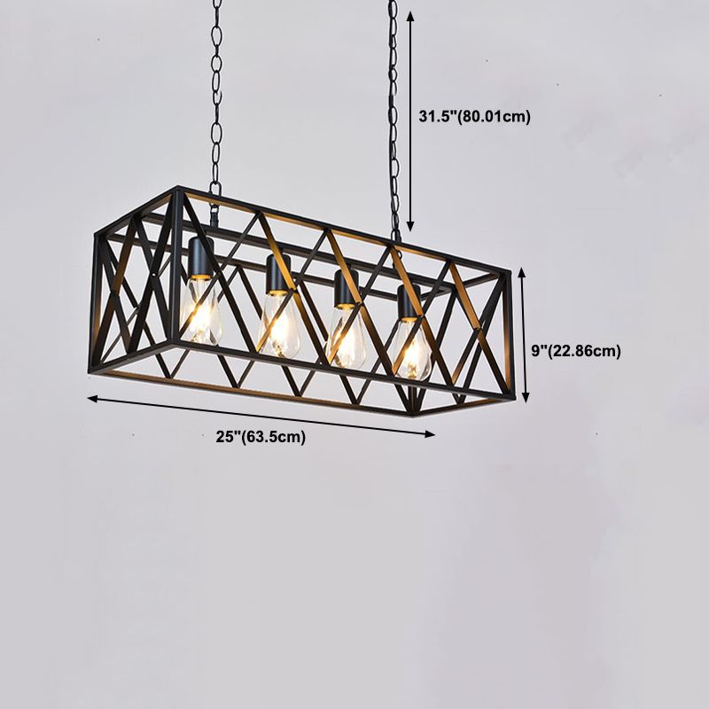 Industrial Rectangular Island Pendant Lights Metal Multiple-Light Island Light Fixtures