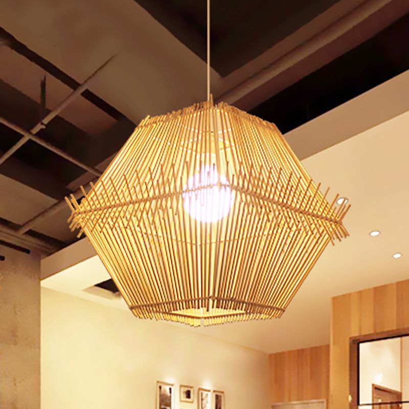 Plafond suspendu tissé Bamboo contemporain 1 pendentif de chute en bois de tête avec / sans teinte