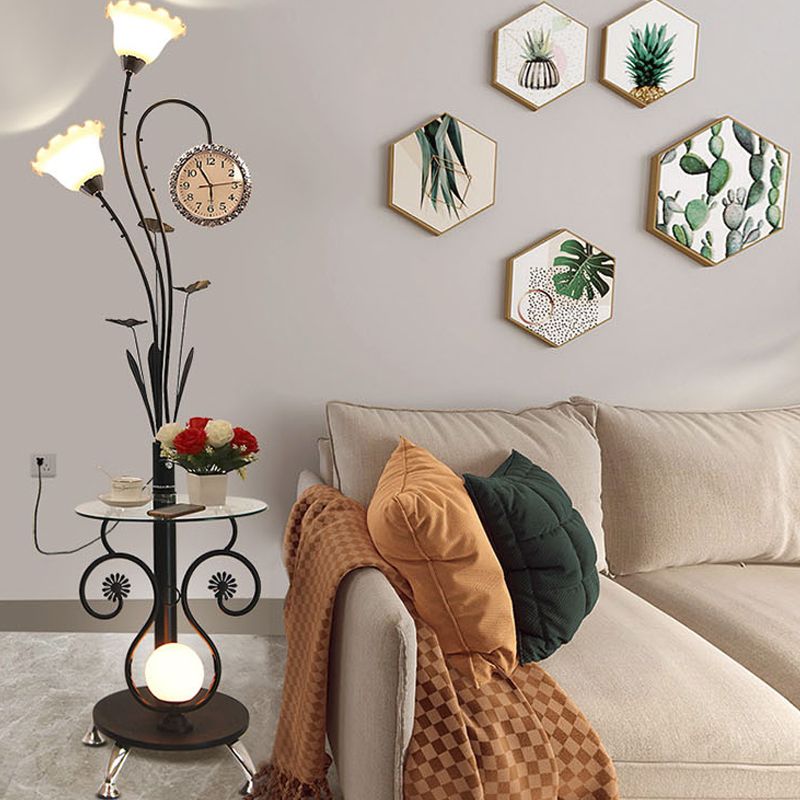 Lampada a pavimento in piedi a forma di albero a 2 teste in piedi rurale in bianco/nero la luce del pavimento metallico per camera da letto