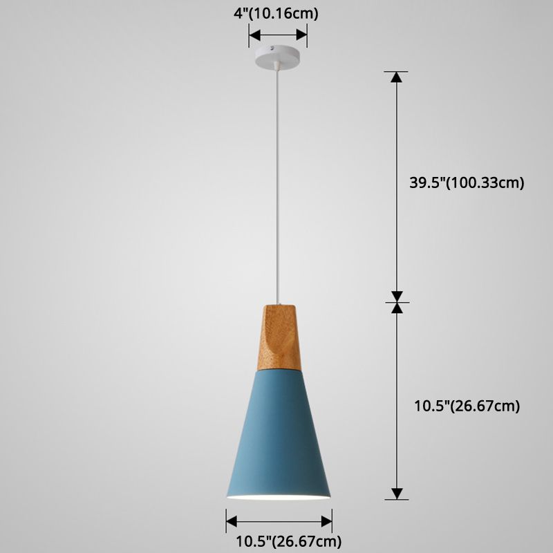 Metal Tapered Hanging Light Nordic Style 1 Light Restaurant Ceiling Pendant Lamp with Wooden Top