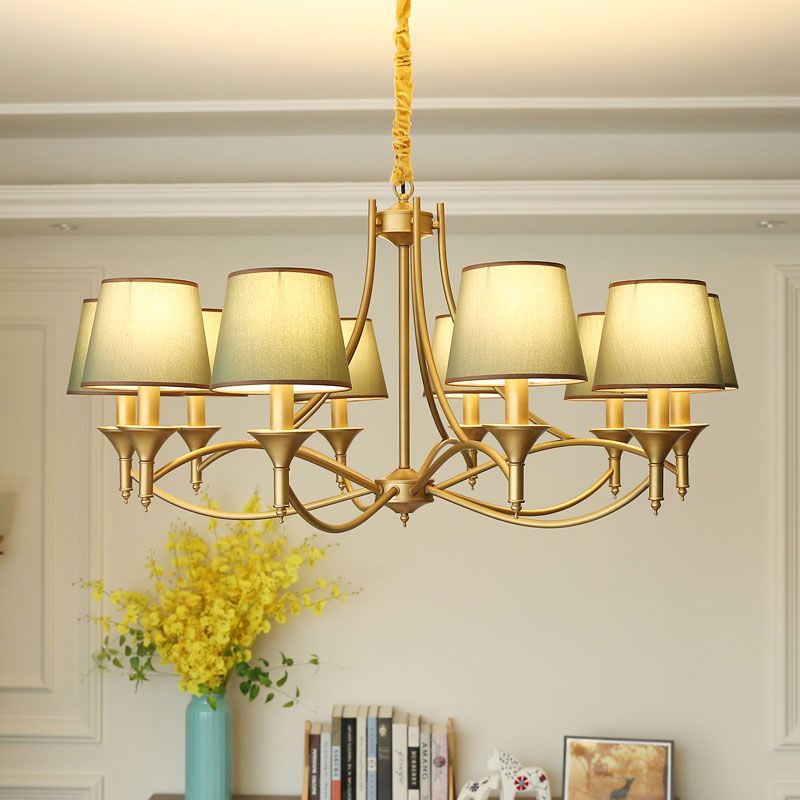 Minimalism Candlestick Chandelier Light Metallic Pendant Light Fixture with Tapered Fabric Shade