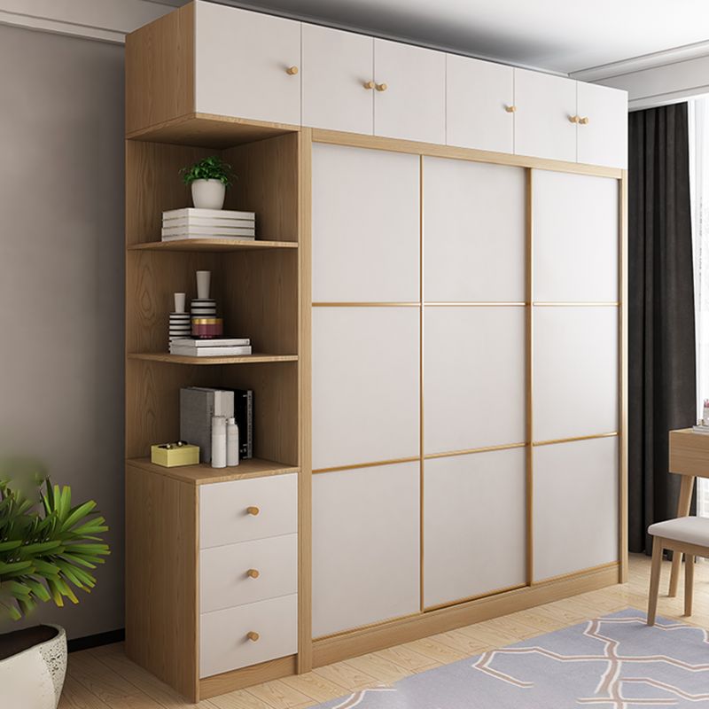 Natural Finish Colour Wardrobe Contemporary Wooden Wardrobe Closet with Drawer