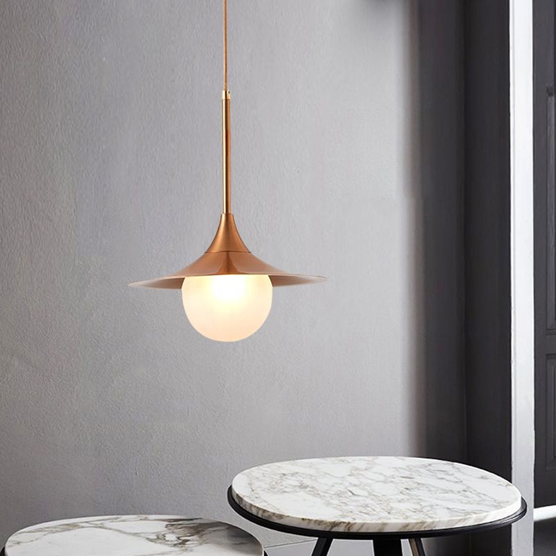 Flared Pendant Lighting Simple Metal Single Living Room Hanging Light Fixture with Orb Milk Glass Insert