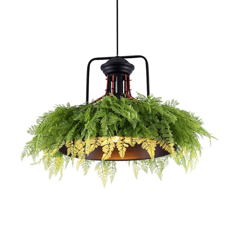 Barn Metal Plant Suspension Pendant Antique 18"/21.5" W 1 Head Restaurant LED Ceiling Light in Black