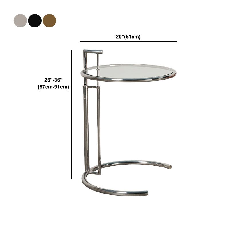 Modern Round Glass Top End Table 26.4" Tall Stainless Steel C Side Table