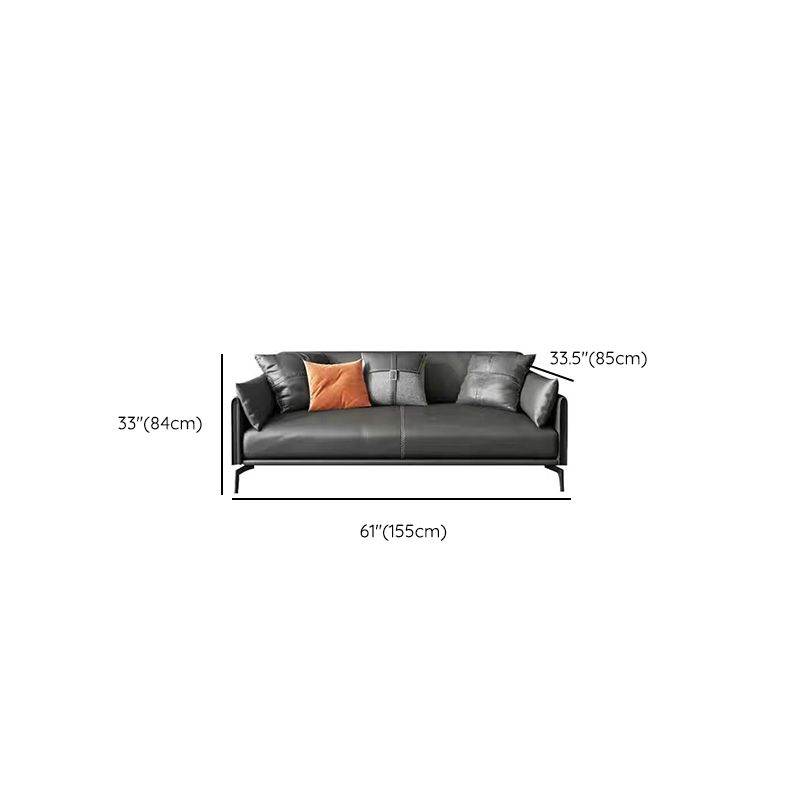 Gray Leather Sofa with Four Legs Contemporary Living Room Seating