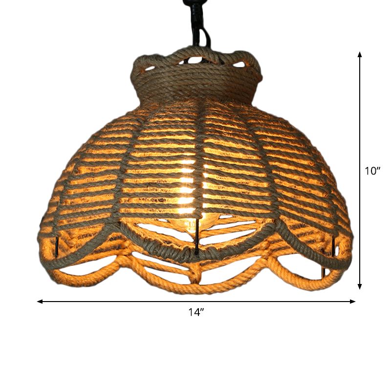 1 testa in giù per il ciondolo di illuminazione rustico ciotola smerlata/capanna a forma di cappola lampada sospensione del soffitto in legno per sala da pranzo