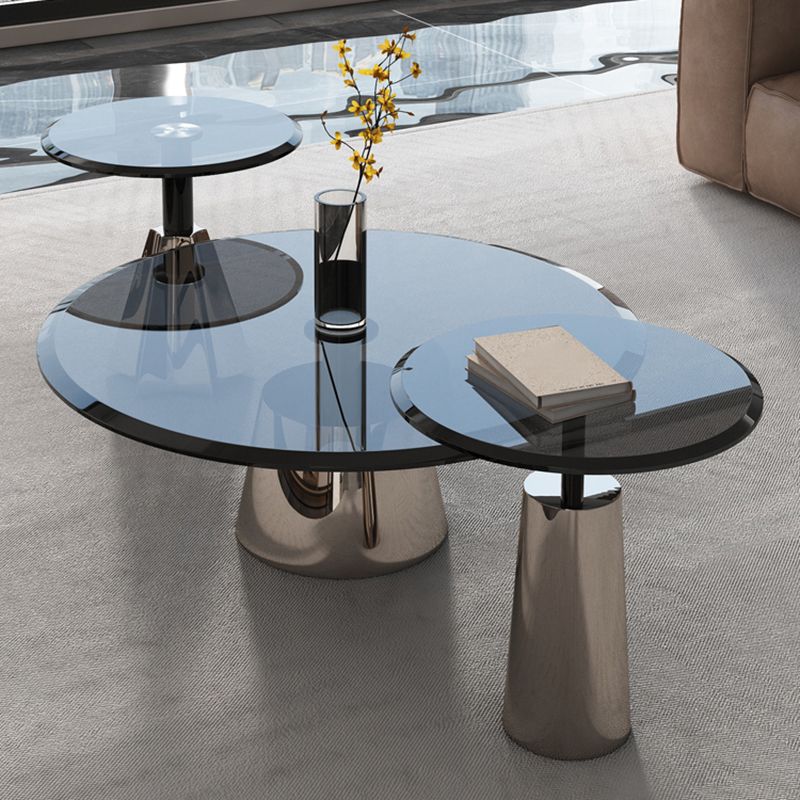 Black Glass Top Bunching Tables Abstract Coffee Cocktail Table