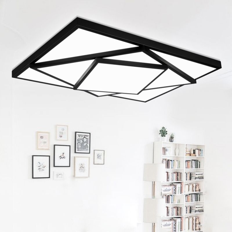 Plafonnier rectangulaire/carré noir/blanc à LED en métal moderne pour salon, 40,6 cm/49,5 cm/63,5 cm de large