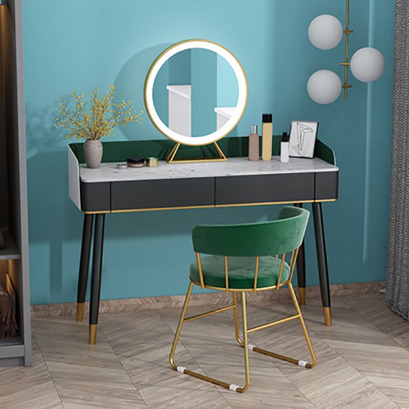 Contemporary Wooden Makeup Vanity Set Slate Top 2-Drawer Dressing Table