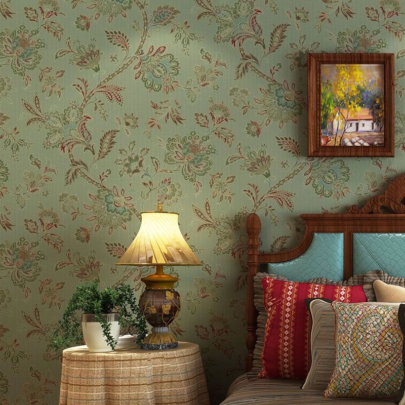 Entwined Blossoms Wallpaper Roll 33 ft. x 20.5 in Wall Covering for Bedroom in Grey and Green