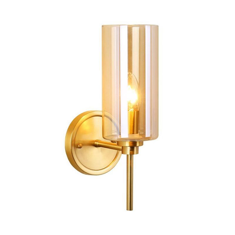 Moderne cilinder SCONCE LICHT helder glazen eenmalige lamp messing afwerking wand gemonteerde lamp