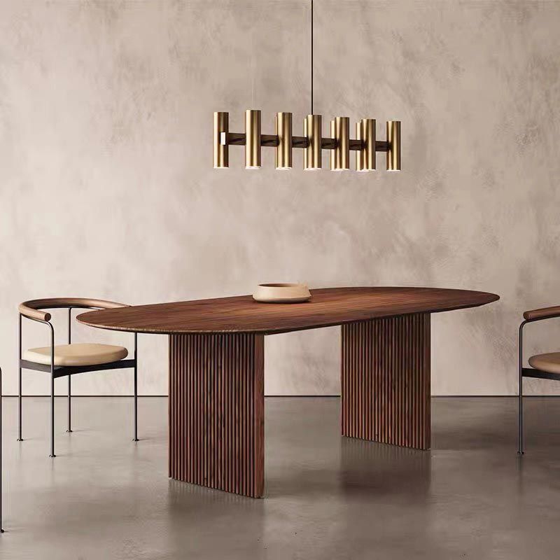Oval Solid Wood Dining Table Modern Brown-natural Furniture with Double Pedestal Home