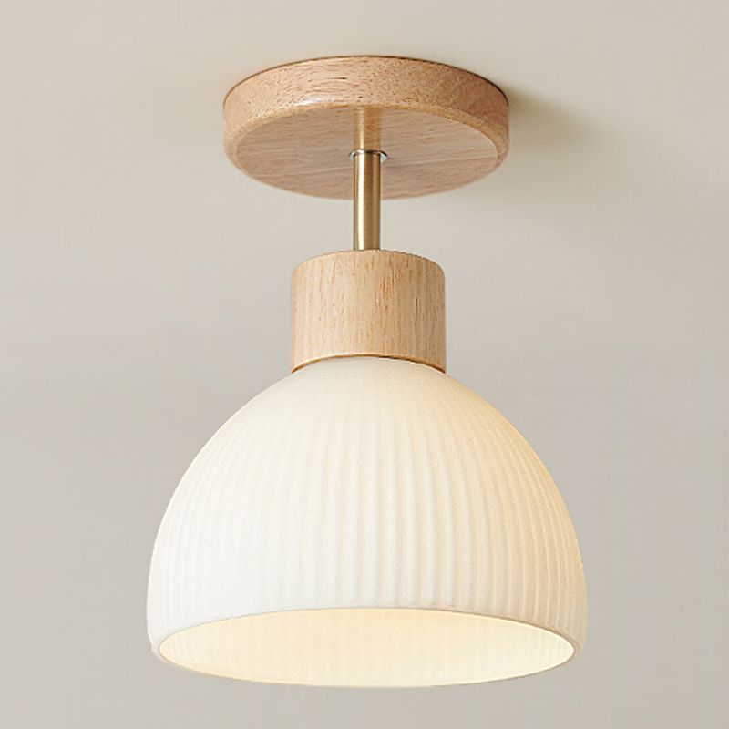 Contemporary Glass Shade Semi Flush Wooden Semi Mount Lighting for Living Room