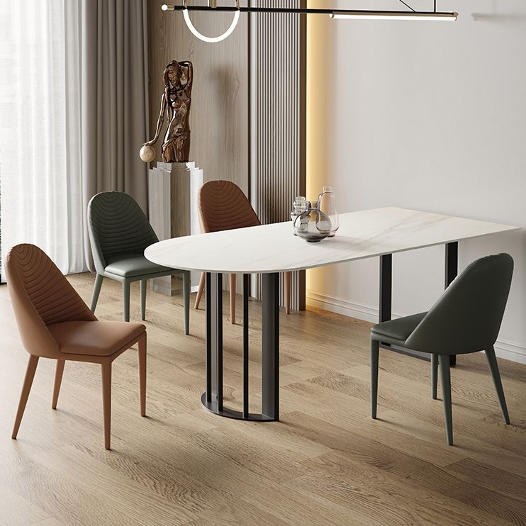 Sintered Stone Dining Table Modern Free Form White Furniture with Double Pedestal for Home