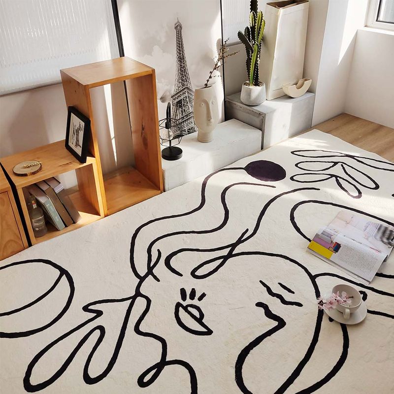 Apricot Simple Rug Blending Line Rug Non-Slip Backing Rug for Drawing Room