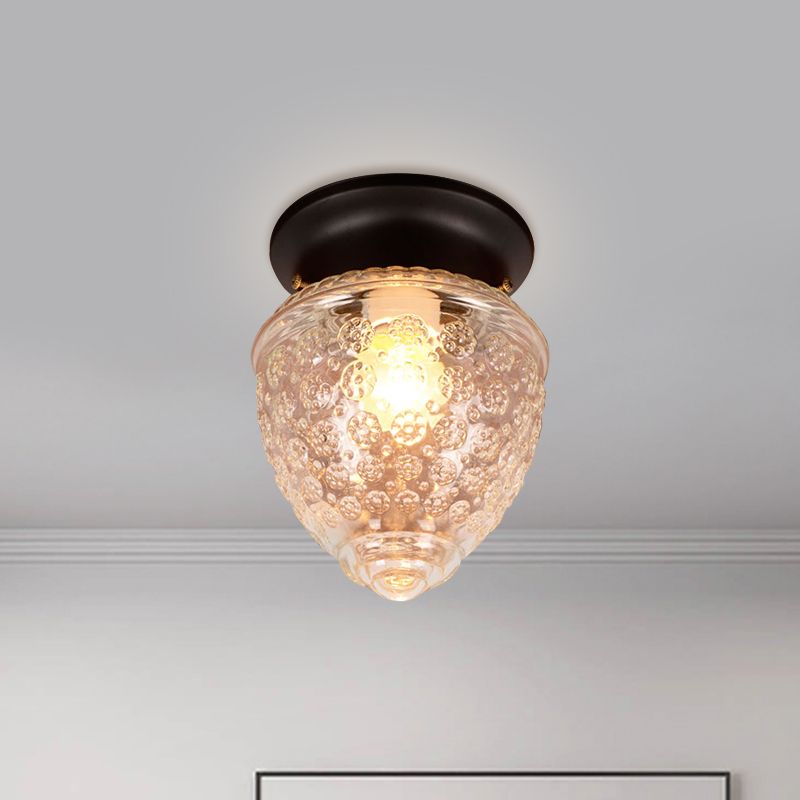 Acorn Shape Flush Mount Modernist Clear Glass 1 Light White/Black Flush Mount Light Fixture