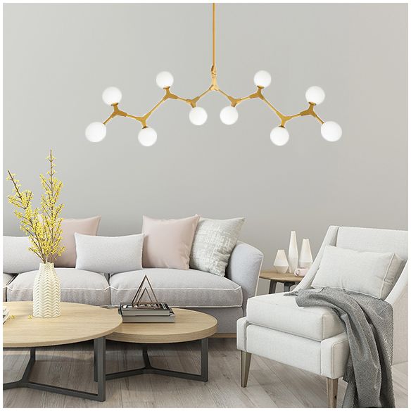 Ast Hanging Lampe moderne nordische Stil Opalglas 5/6/7 Lichter Gold Kronleuchter Licht