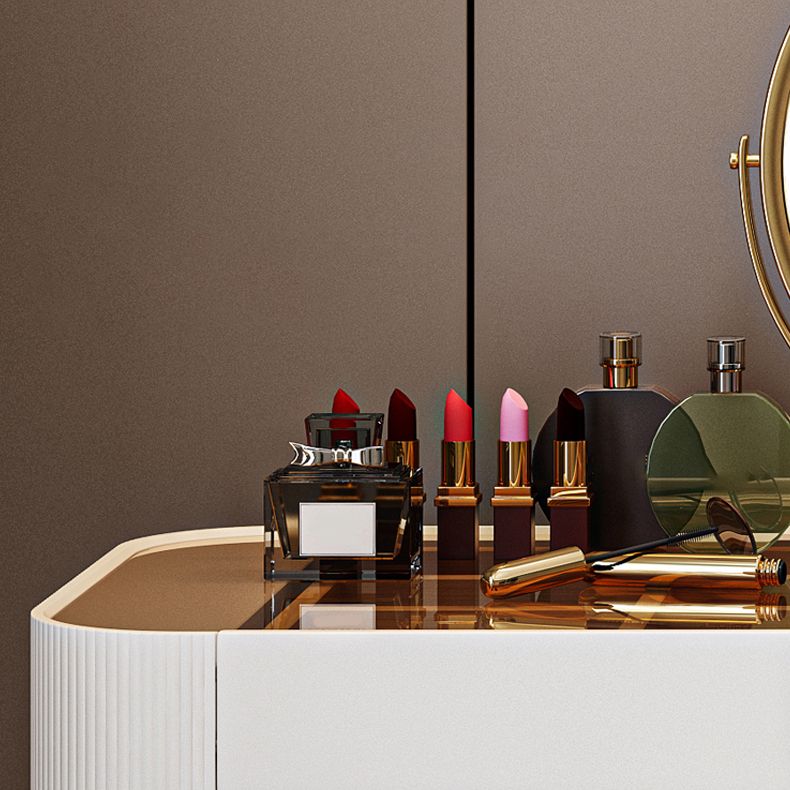 Glam Wooden Makeup Vanity Desk 6 Drawer Beige Dressing Table