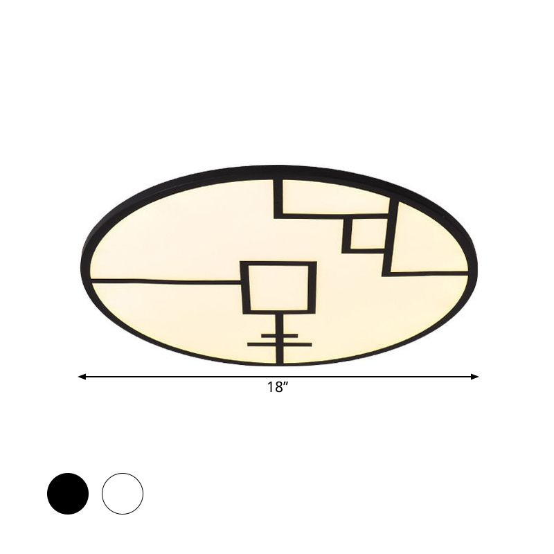 Modernist Round Ceiling Mounted Light Metal Living Room LED Flush Mount Fixture in Black/White with Geometric Pattern