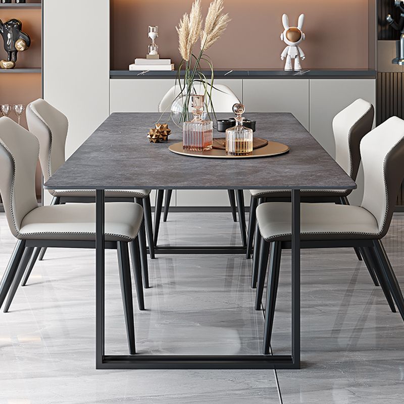 Industrial Sintered Stone Dining Table Rectangular Table with Double Pedestal