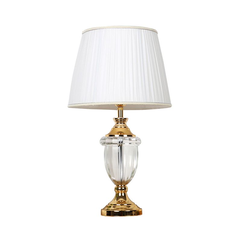 Abat-jour plissé pour chambre à coucher, lampe de Table rurale élégante à ampoule unique, lampe de chevet blanche avec décoration en cristal clair